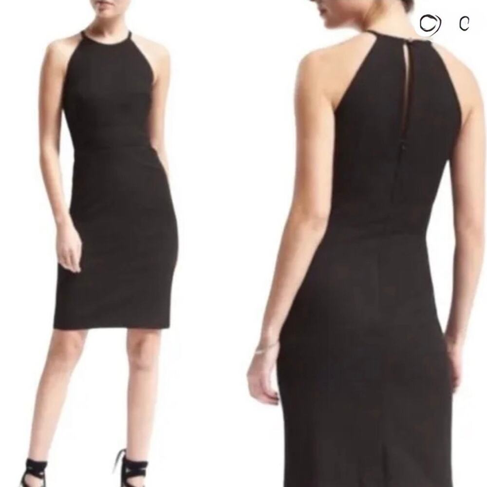 Effortless Black Halter Sheath | Petite Keyhole Back Dress | Size 6P